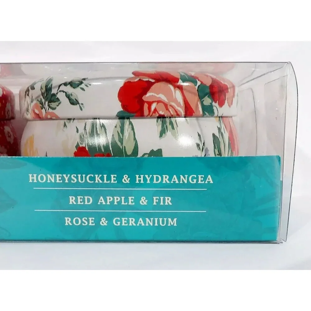 Pioneer Woman Vintage Floral Candle Tin Set 3-pc Rose Apple Honeysuckle Gift NEW